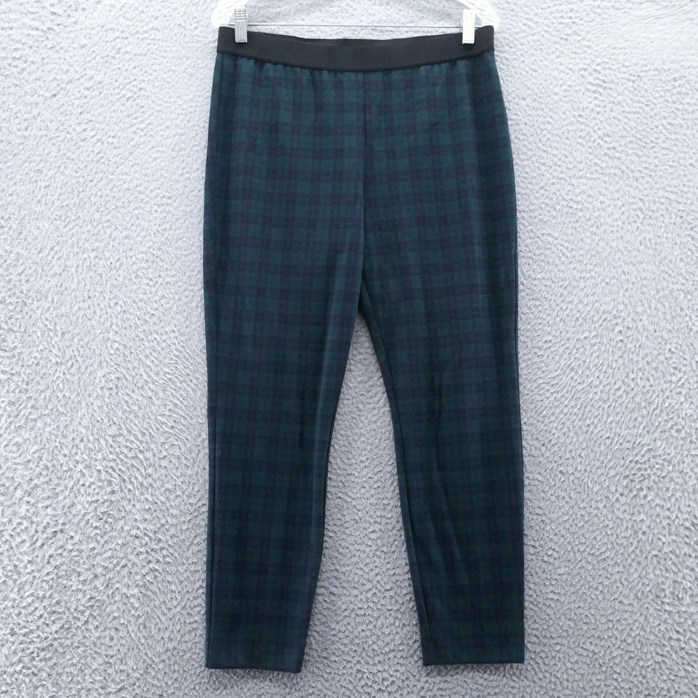 Talbots Women 14 Petite Black Watch Plaid Pull On Skinny Pant Blue Green Stretch